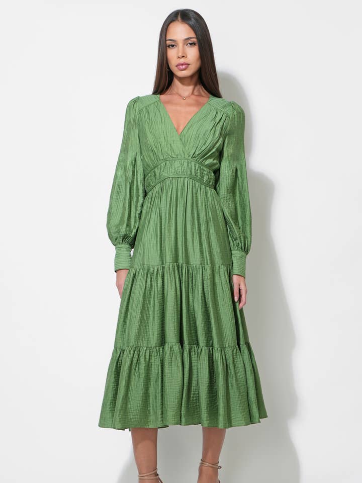 Zinnia Surplice Neck Tiered Midi Dress for wholesale by Adelyn Rae