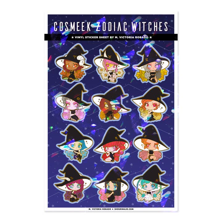 SHOURIMAJO - Wholesale Sticker - Sparkly Sticker Sheet Cosmeek Zodiac Witches