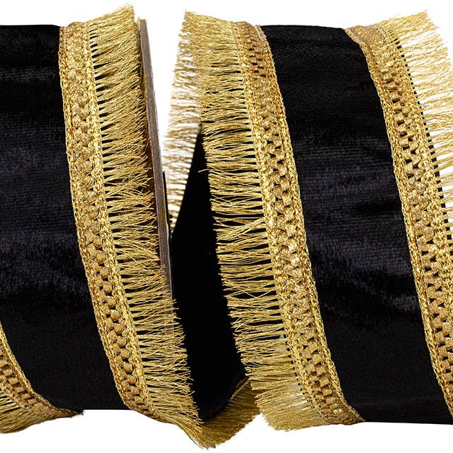 Plush Black Velvet Regal Trimming Fringe Deluxe Overlay for wholesale by RELIANT RIBBON