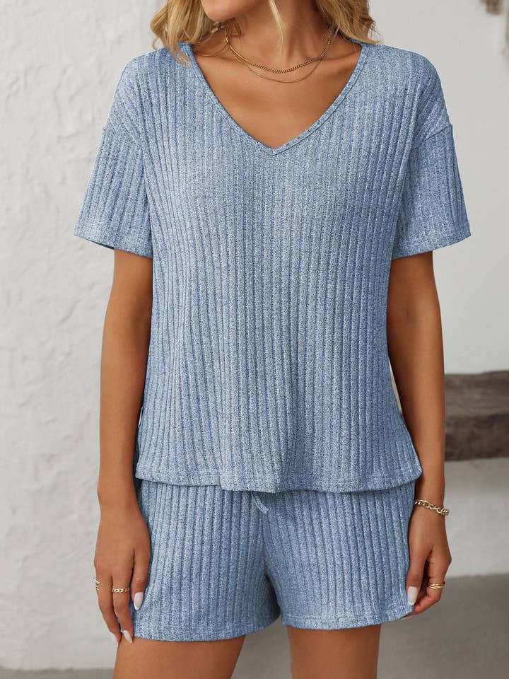 Lovesoft - Wholesale Lounge Set - Women's - Solid Color Ribbed Short-Sleeve Pajama Loungewear Set12