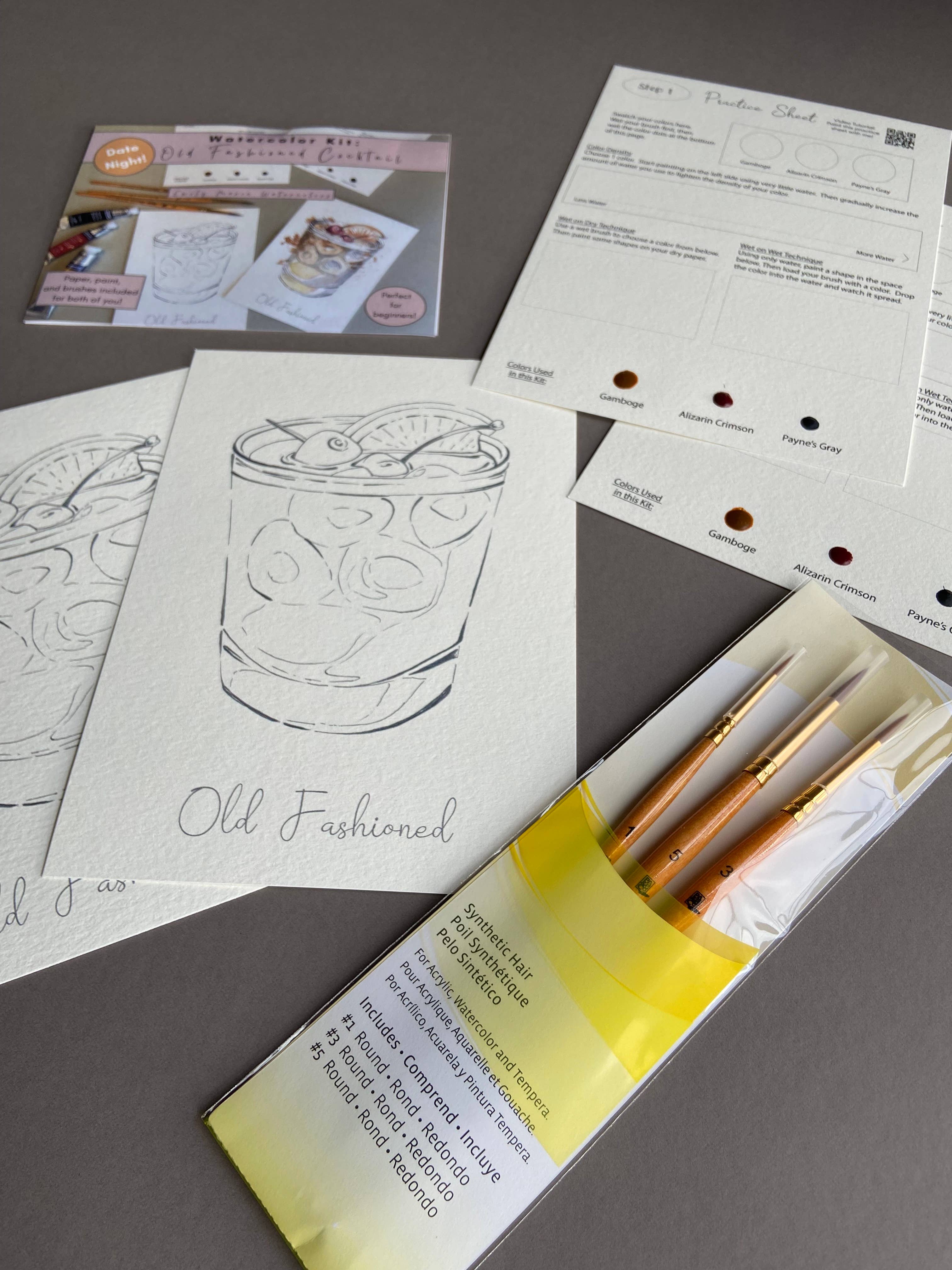 Emily Marie Watercolors - Wholesale DIY Craft Kit - Watercolor Date Night Kit: Old Fashioned Cocktail2