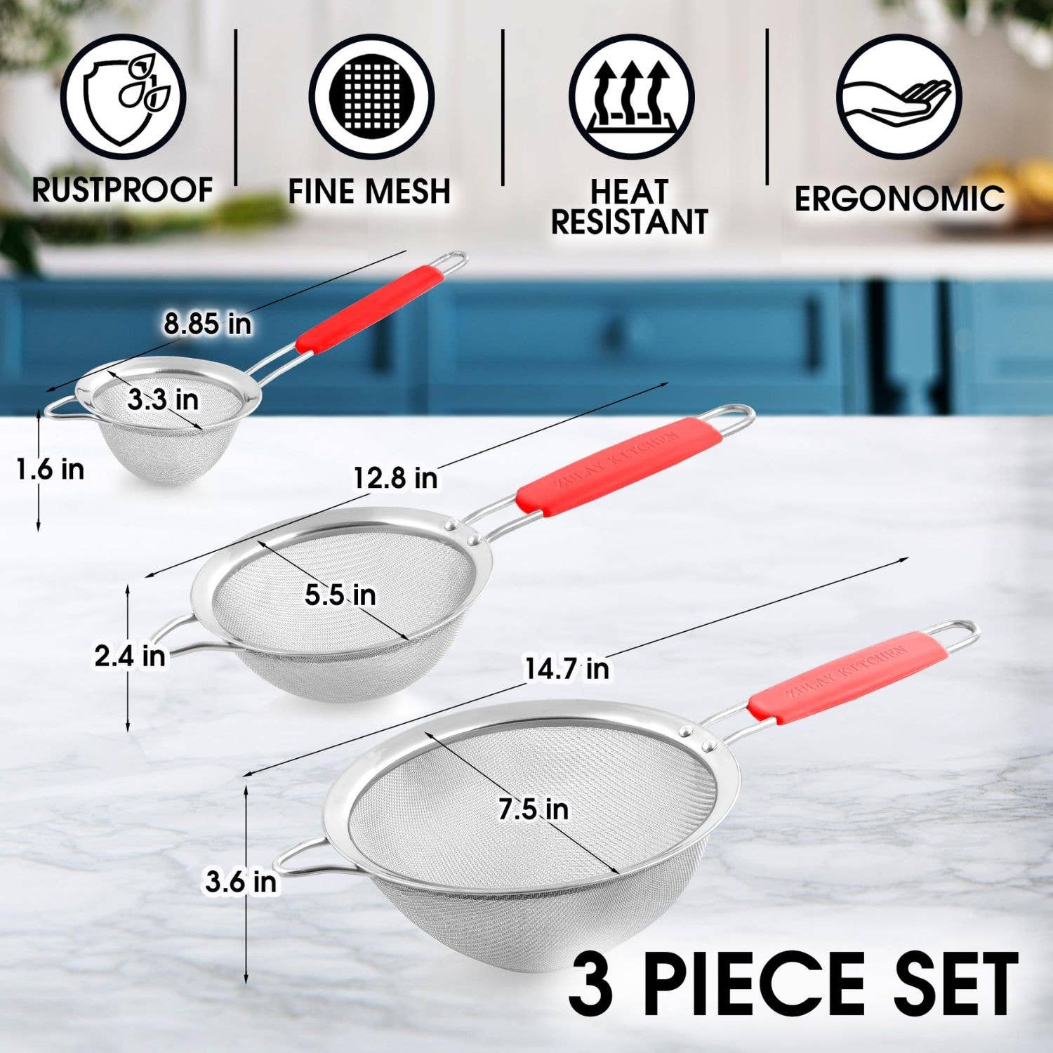 Zulay Kitchen - Wholesale Sifter - Premium Stainless Steel Fine Mesh Strainer Set of 33