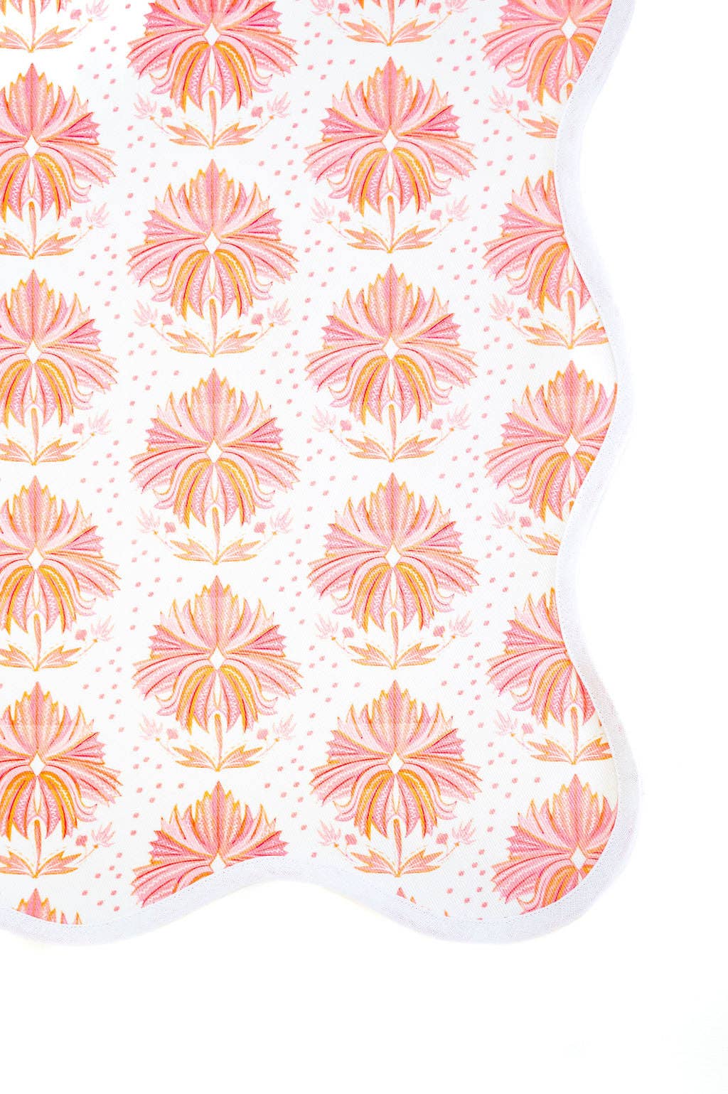 Frances Fields Home, formerly Fenwick Fields - Wholesale Tablecloth - WHOLESALE Scalloped Square Table Topper | Lotus Flower1