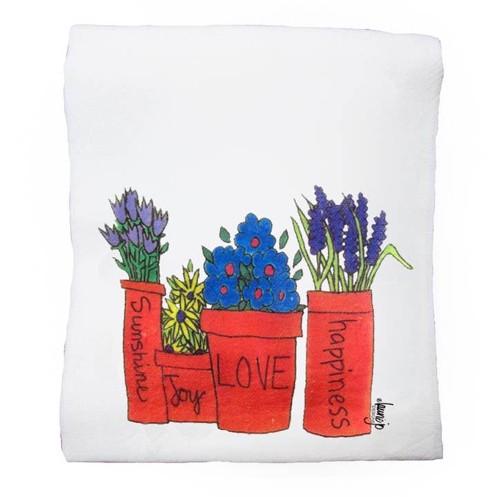 Serviette en sac à farine Sunshine, Joy, Love, Happiness pour la vente par Laurie Jo Designs