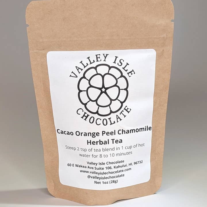 Cacao Orange Peel Chamomile Herbal Tea 1oz Bag 10 Case for wholesale by Valley Isle Chocolate
