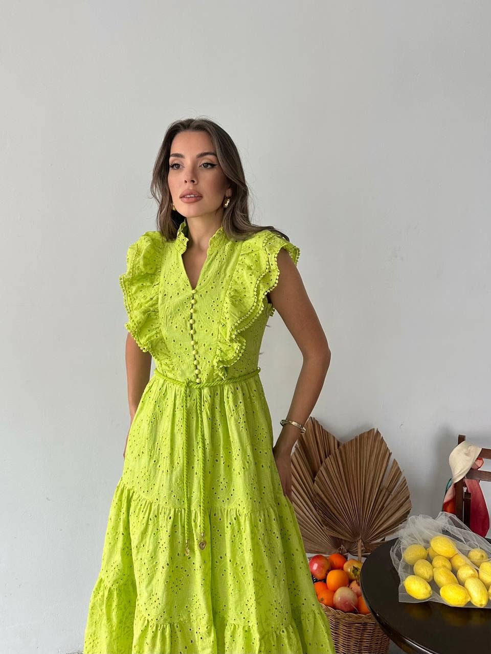 Design company-Fatma Balkir - Vente Robe – femme - Robe élégante en dentelle guipure jaune - robe vintage6