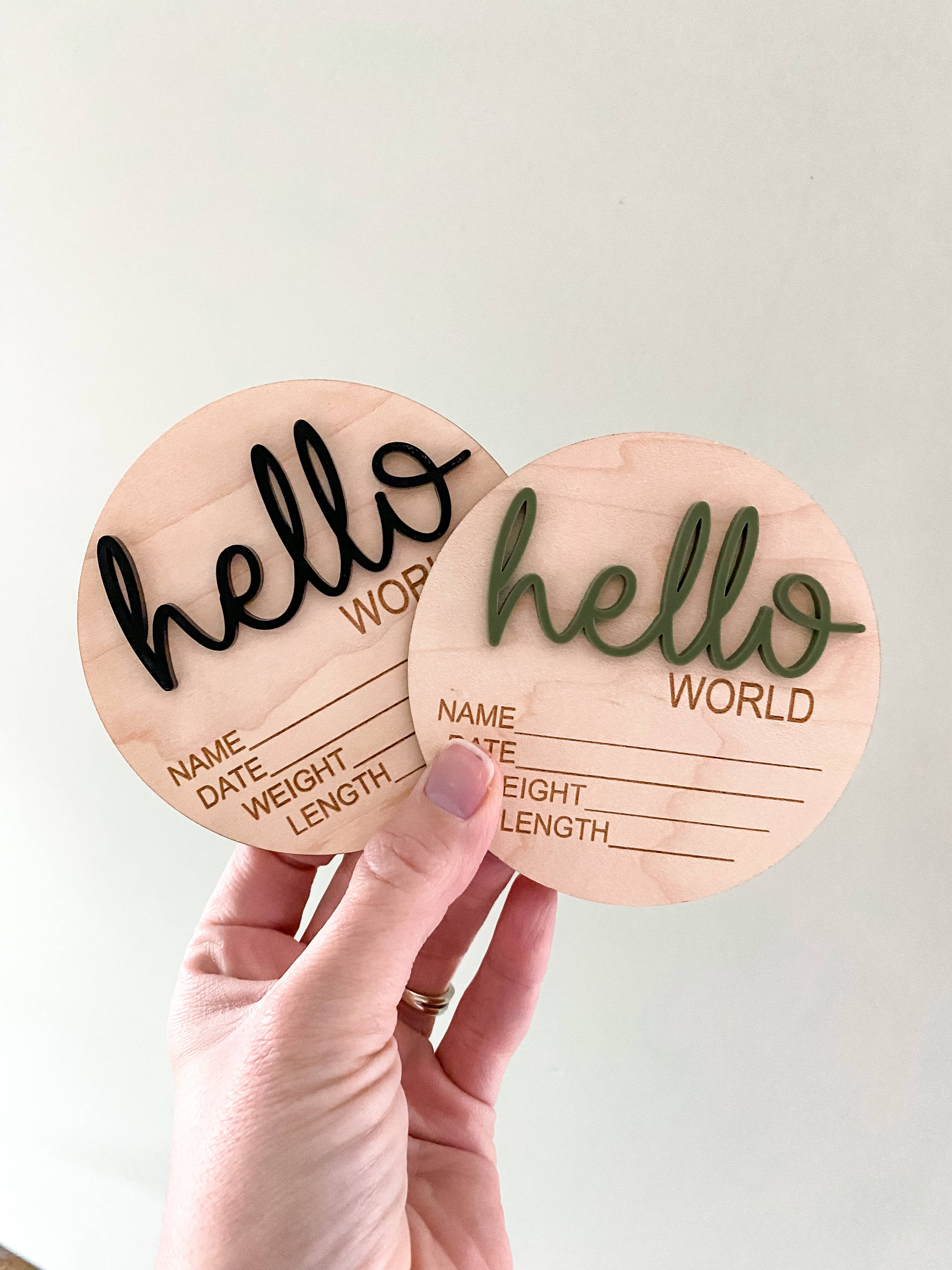 Claire and Bella - Wholesale Milestone Art/Keepsake - Kids & Baby - Hello World Birth Stat Announcement Wood Disc - Layered 3D22