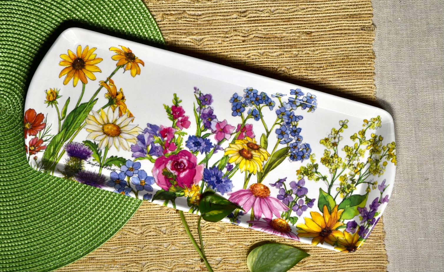 Bamboo Table - Wholesale Serving Tray - Wildflower Floral Garden Bread/Appetizer Loaf Tray4