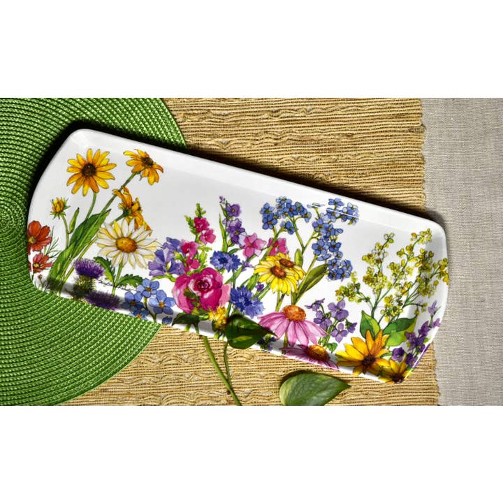 Bamboo Table - Wholesale Serving Tray - Wildflower Floral Garden Bread/Appetizer Loaf Tray4