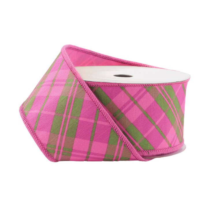2 1/2" Wired Dupioni Ribbon | Bias Plaid Pink/Multi w/ Taffeta Fused Back | 10 Yard Roll
for wholesale by LA Ribbons Wholesale