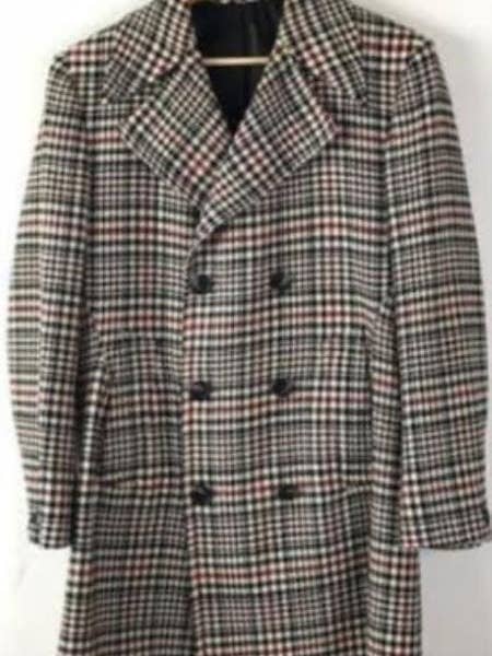 Sobretudo Xadrez Masculino - Casaco de Lã - Topcoats Xadrez Creme ~ Preto ~ Vermelho por atacado de Alberto Nardoni