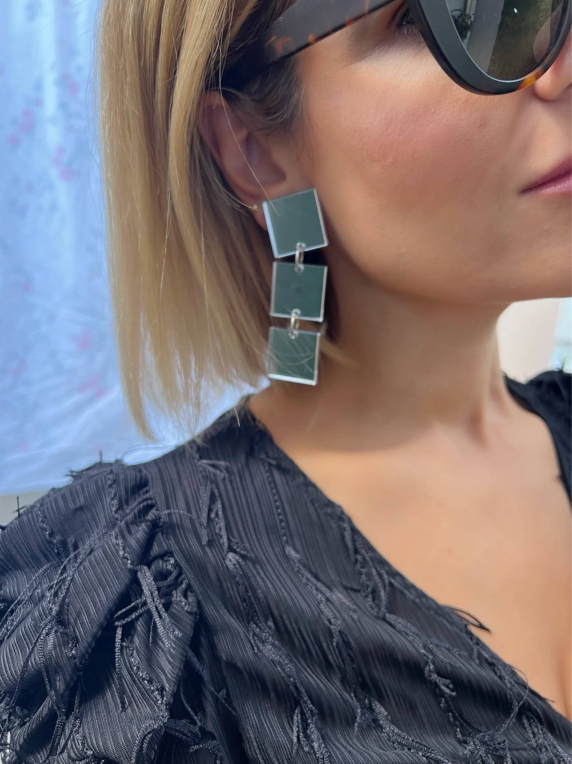 Christina Christi - Wholesale Clip-On Earrings - Long Square Clip On Earrings Silver, Handmade Earrings3