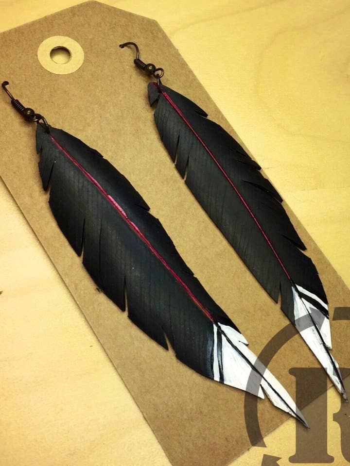 LOBO feather earrings made from upcycled bicycle innertube for wholesale by R3recycledgoods
