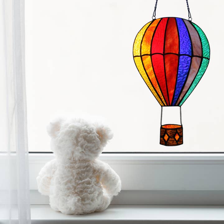 River of Goods - Wholesale Suncatcher - 11"H Otis Red Hot Air Balloon Stained Glass Window Panel