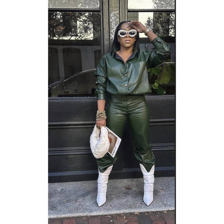 Miss 8 - Wholesale Top & Pant Set (NOT Loungewear) - Women's - Sleek Faux Leather Button-Up Shirt and Pants Set6