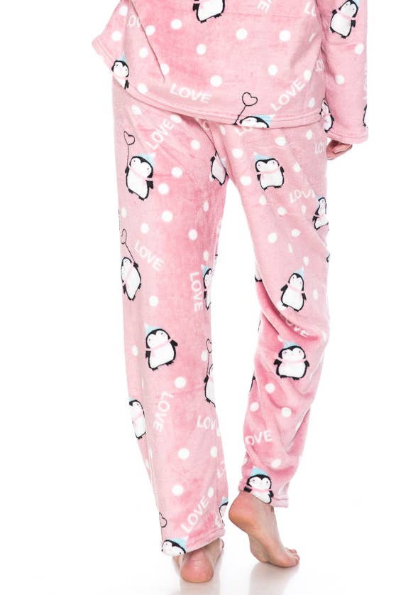 Wholesale Womens Plush Fun Prints Fleece Pajama Pants Penguin Pink for  your store  Faire