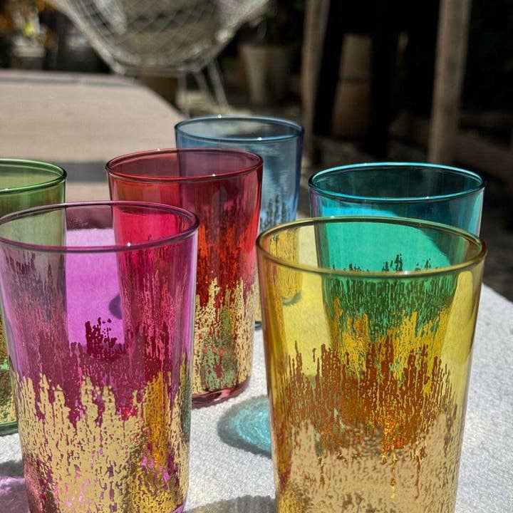 Scents and Feel - Wholesale Drinking Glass/Cup - Set of 6 tea glasses Colored Flame design