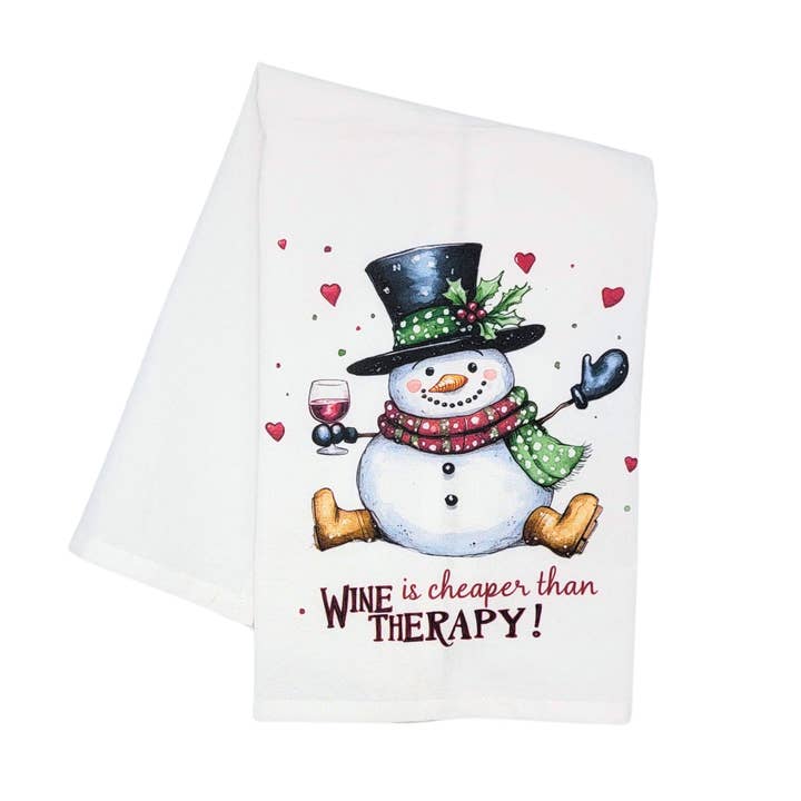 Driftless Studios - Wholesale Tea Towel - Wine Is Cheaper Than Christmas Tea Towels - 2025 Christmas