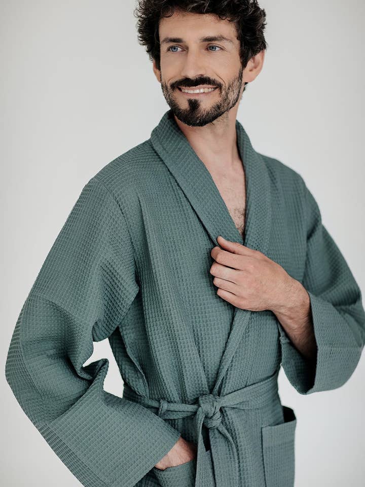 Casilin - Wholesale Robe - Unisex - Waffle Cotton - Sauna Bathrobe - Dark Green1
