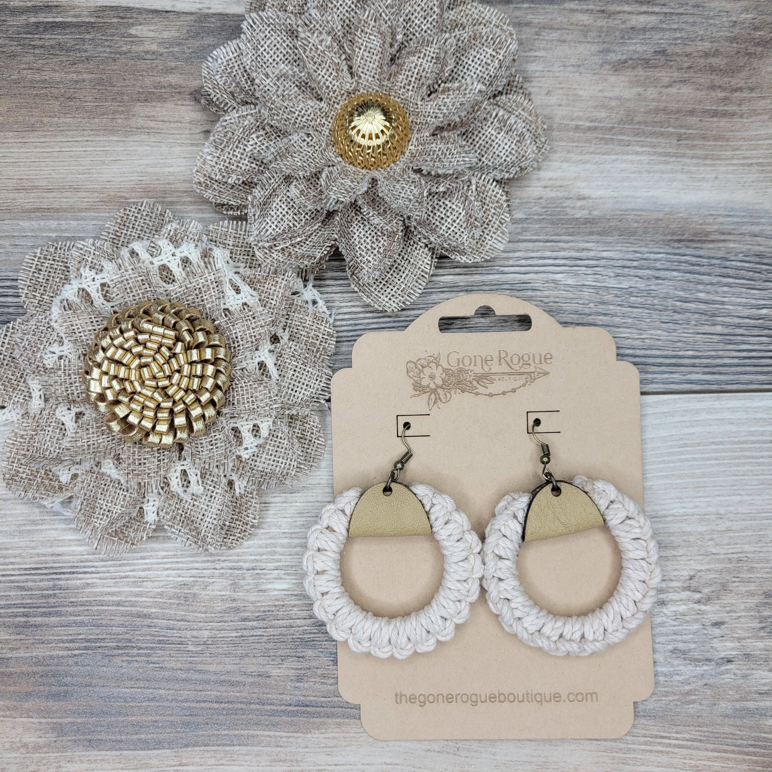 Gone Rogue Boutique - Wholesale Dangle Earrings - Fall Macrame hoop and leather earrings3