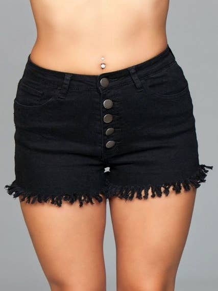 Wholesale J9BK Fringed Button Up Shorts - Black for your store - Faire