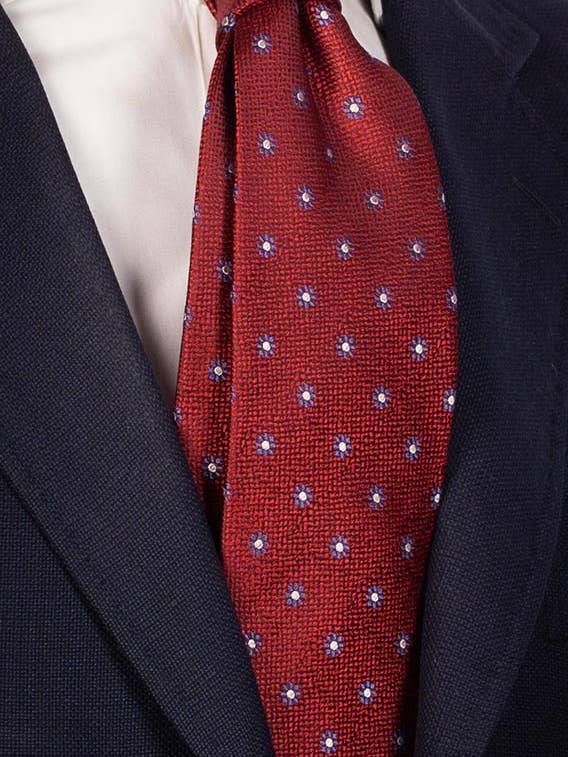 Bordeaux Red Silk Tie with Bluette Celeste Pattern 5043 for wholesale by Graffeo Cravatte