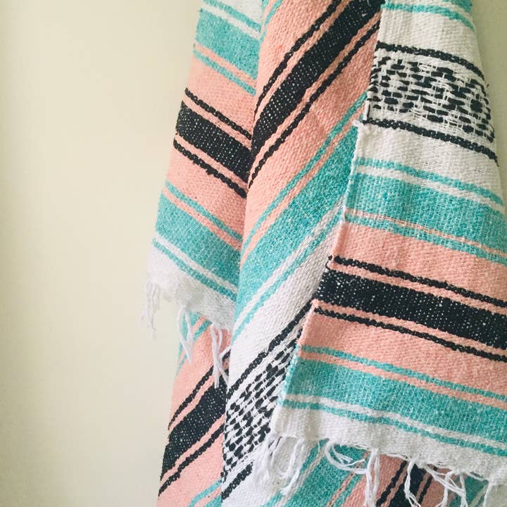 Kokomo Pastel Mexican Throw Blanket | Yoga | Pink | Mint for wholesale by Mahalo Market