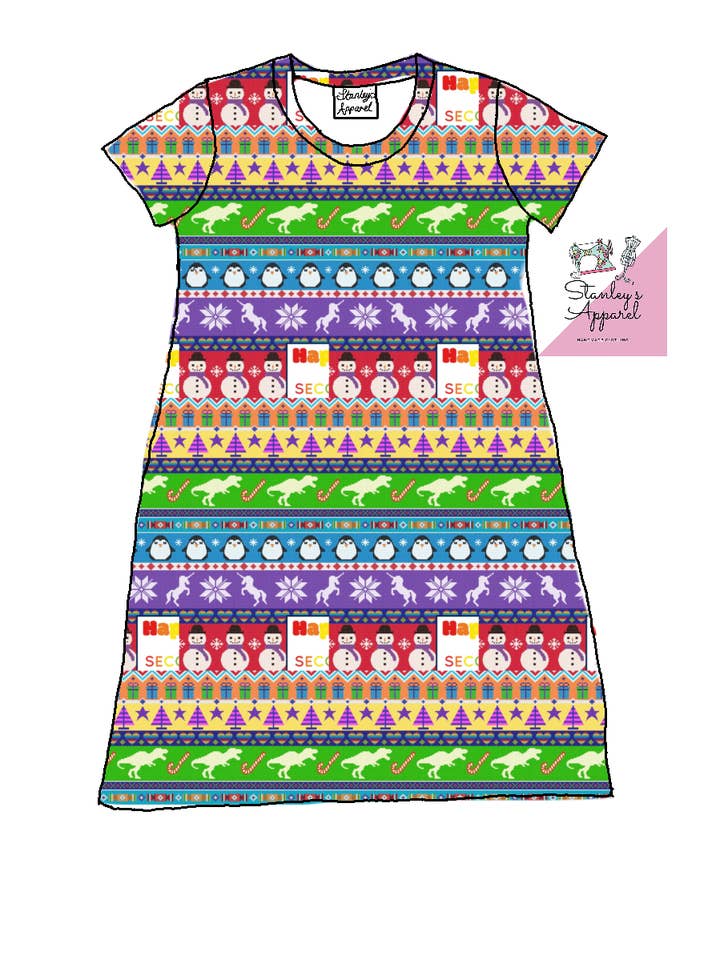 adults wooltide christmas tshirt dress. for wholesale by Stanley’s apparel