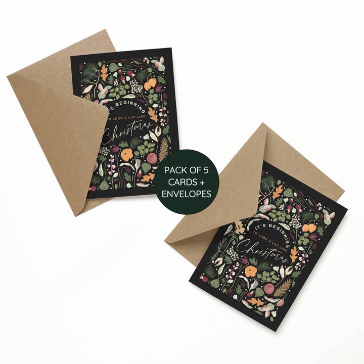 Wildwood Paper – wholesale Christmas card – It's Beginning To Look Like Christmas Pack of 5 Floral Cards