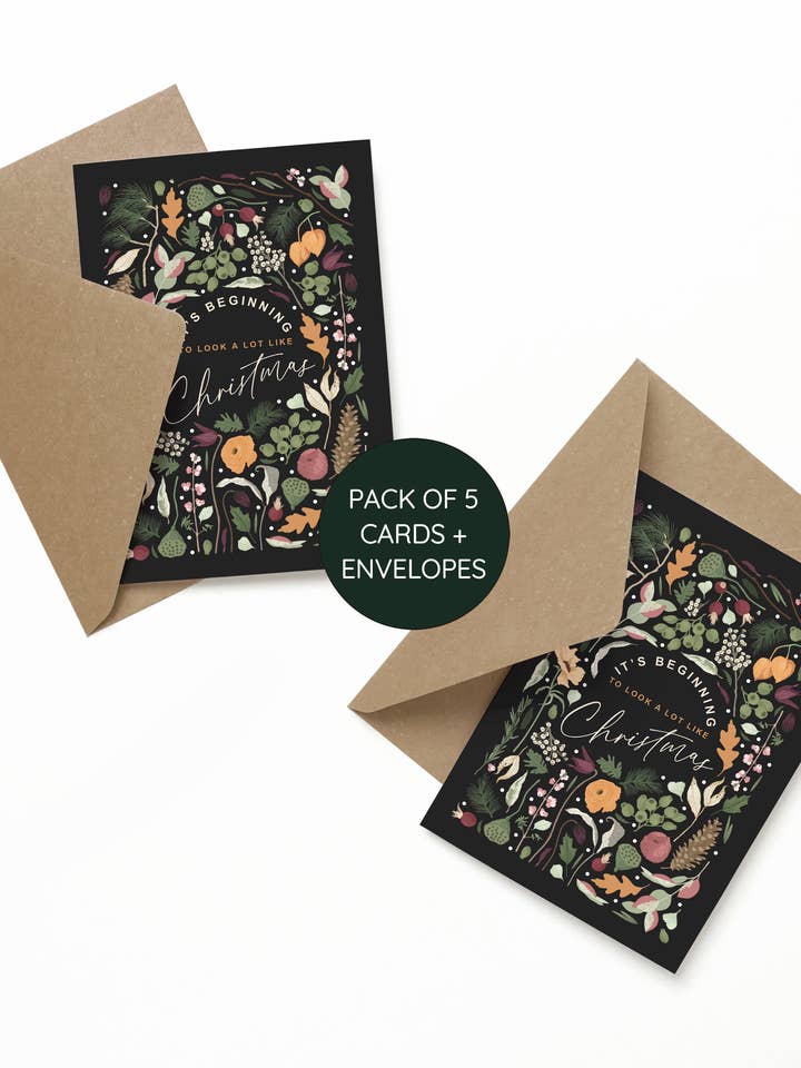 It's Beginning To Look Like Christmas Pack of 5 Floral Cards for wholesale by Wildwood Paper