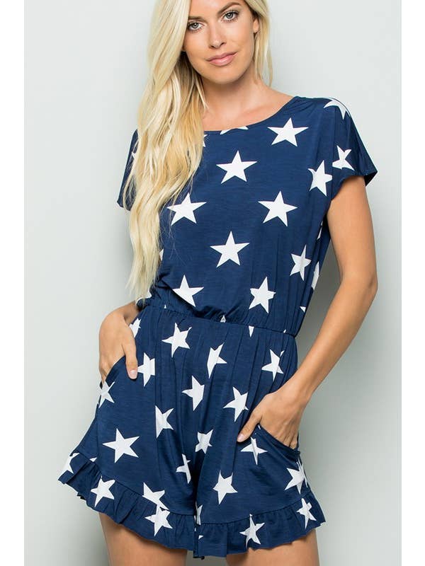 HEIMISH - Wholesale Romper - Women's - SP1030-15 PLUS SHORT SLEEVE ROUND NECK STAR PRINT ROMPER9
