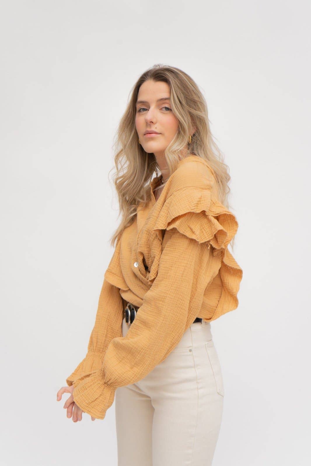 Wild Daisy - Wholesale Button Down Shirt - Women's - WILD BONNIE oversized muslin shirt in caramel