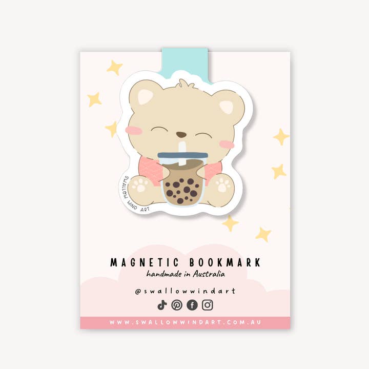 Swallow Wind Art - Wholesale Bookmark - Magnetic Bookmark - Cute Boba Bear