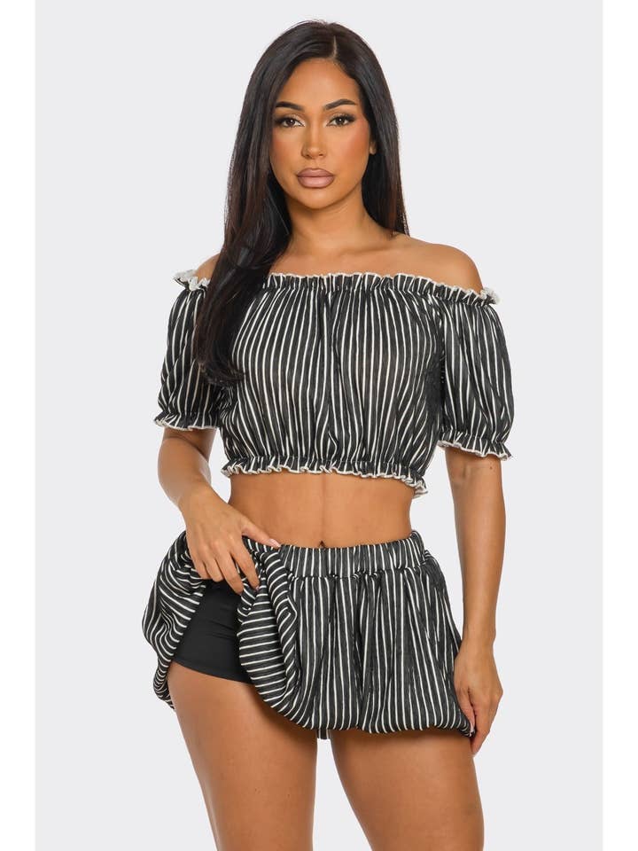 2pc Bubble Skirt Striped Under Shorts for wholesale by FashionShowcase