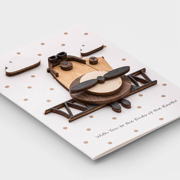 Handmade 3D Wooden Romantic Card – Cute Pilot Bear Greeting for wholesale by PESKOVOI