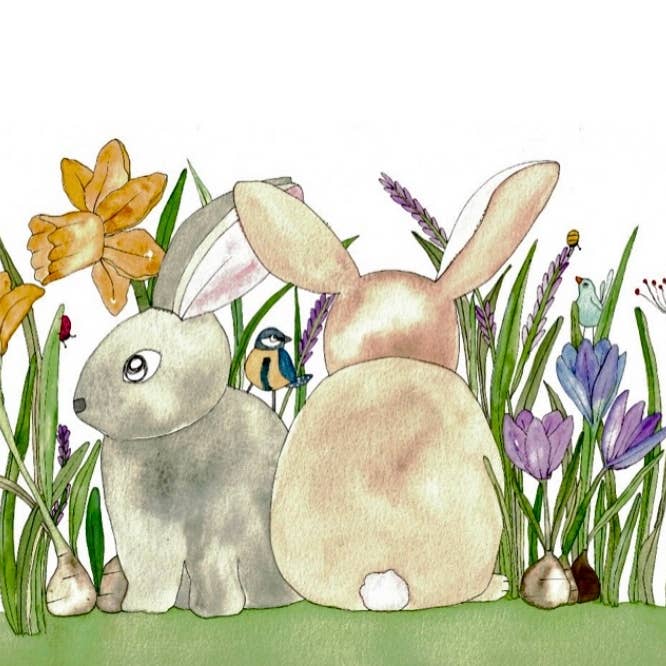 Vårblommor & kaniner Vykort för wholesale av Elle Bee Art Studio