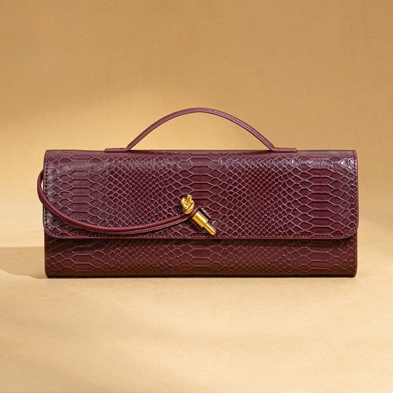 PEACH ACCESSORIES – Bolsa - Mulher por atacado – Clutch trançado com fecho dourado e estampa de cobra B18937