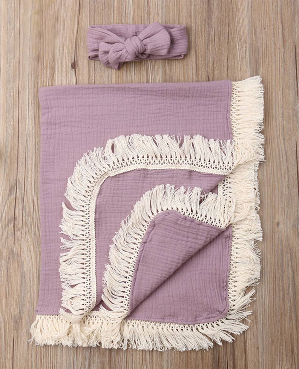 Fennco Styles - Vendita all'ingrosso Copertina avvolgente - Neonati - Coperta e cerchietto per bebè in garza di cotone con frange 4