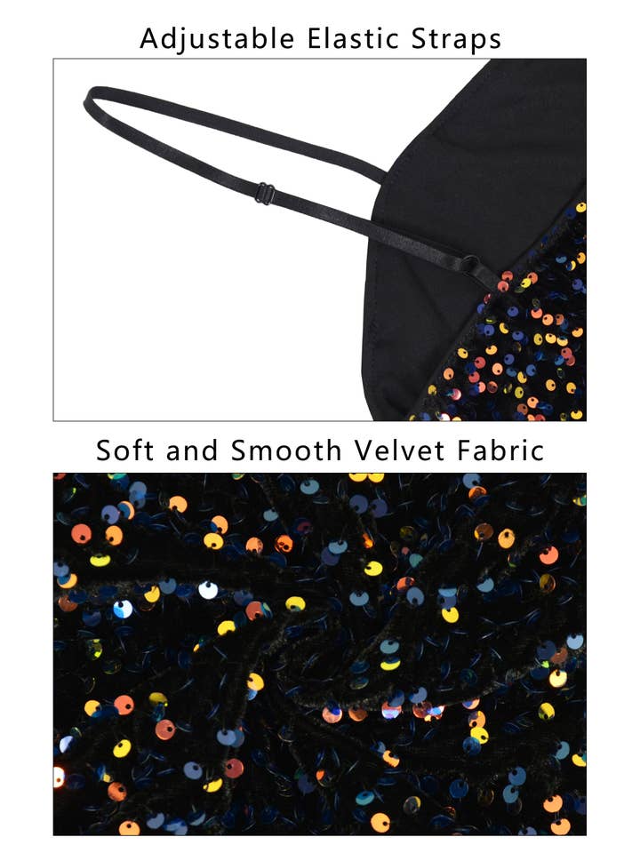Anna Kaci Wholesale - Wholesale Camisole - Women's - Sparkly Sequin Cami Tops Crop Club Party Glitter Spaghetti41