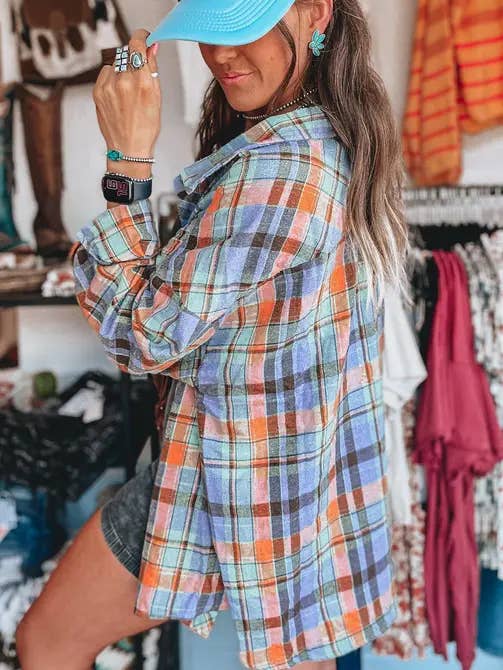 Lovesoft - Wholesale Button Down Shirt - Women's - Retro Plaid Print Loose-Fit Button-Up Shirt