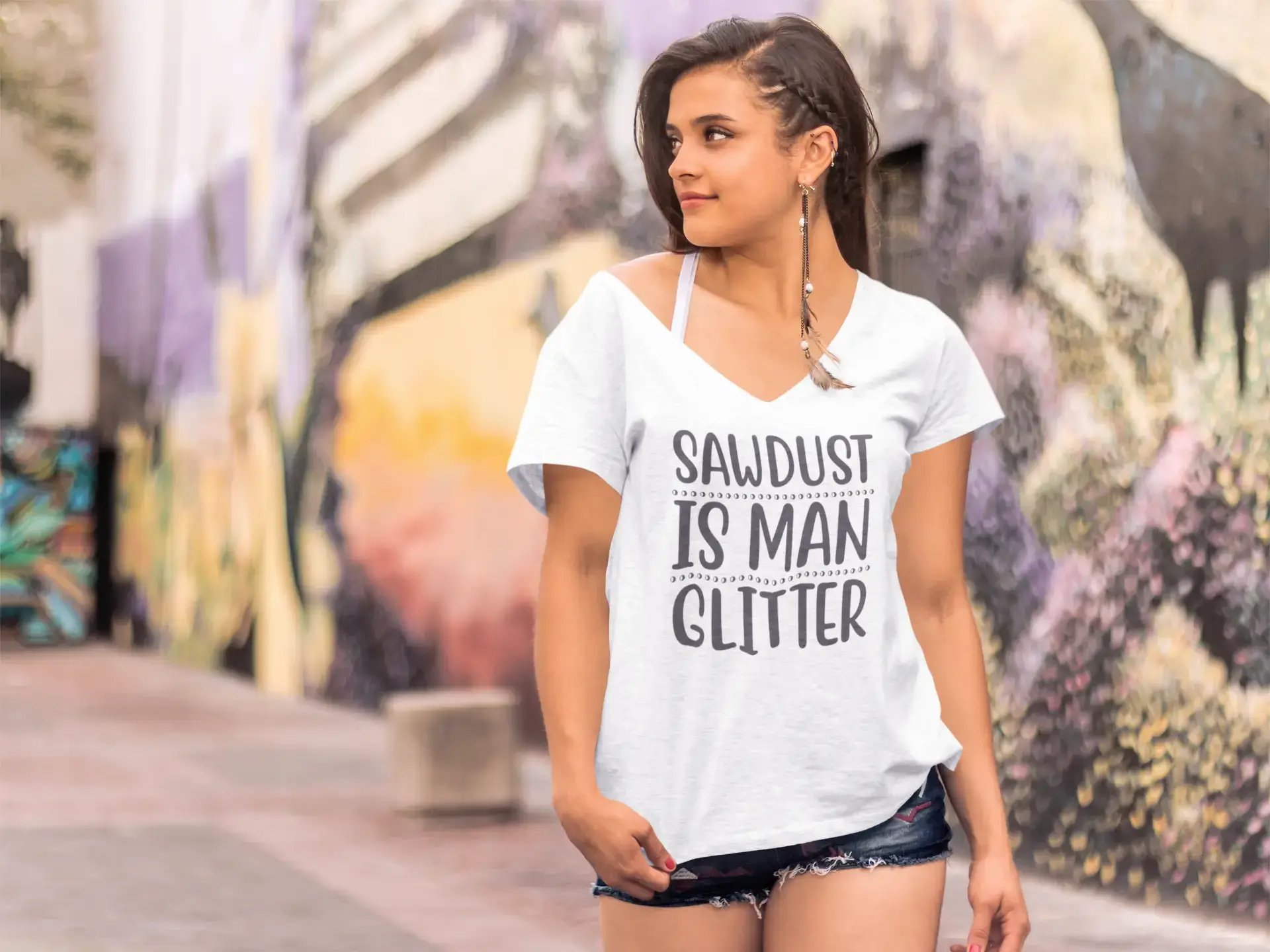 White ULTRABASIC Women's T-Shirt Sawdust is Man Glitter - Short Sleeve Tee Shirt Tops for wholesale on Faire1
