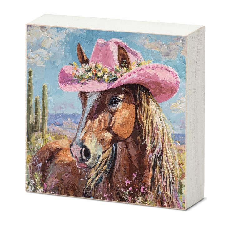 Charming Horse Artistic Freestanding Wood Block Sign for wholesale by CounterArt/Highland Home/Thirstystone/CoasterStone