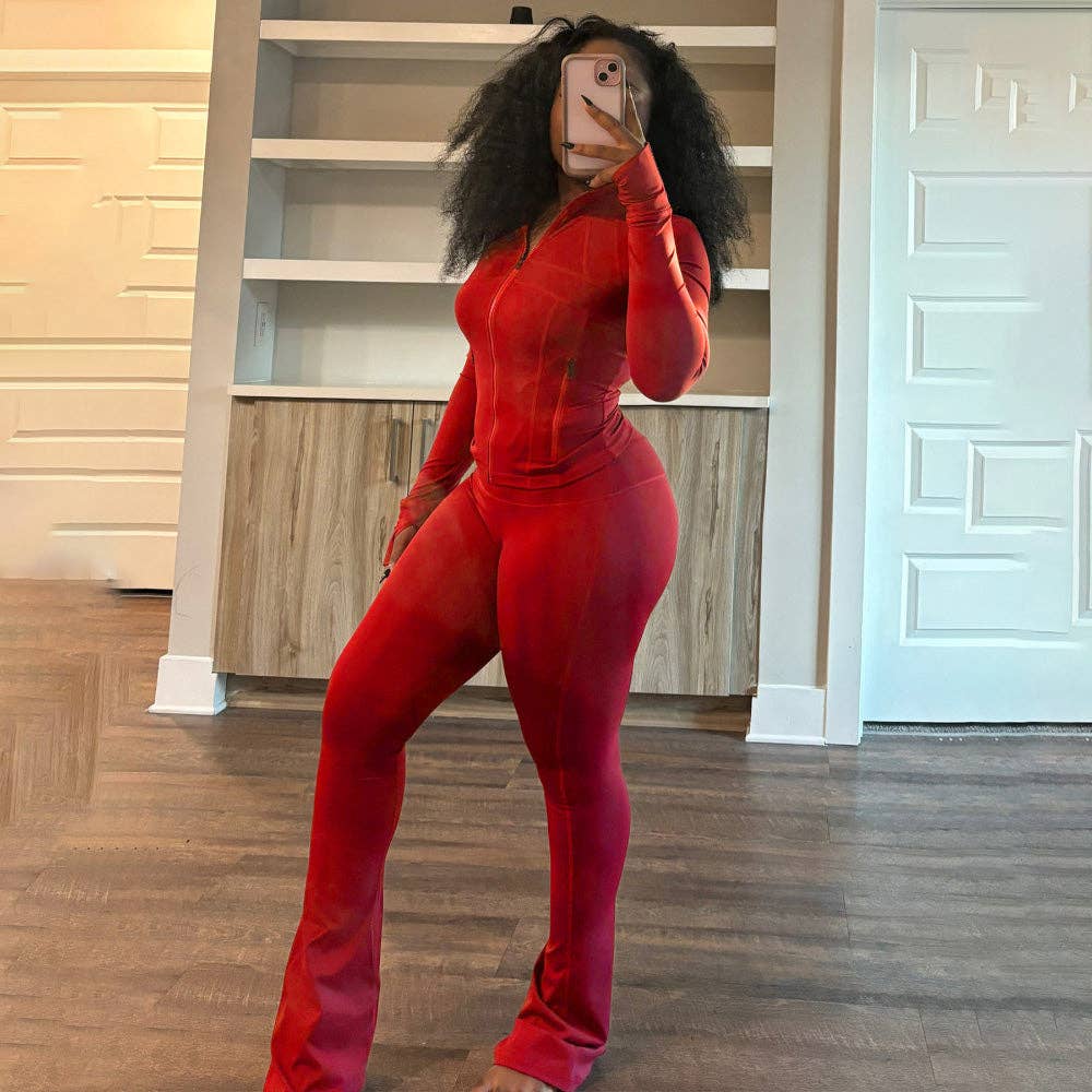 MB Fashion Wholesale - Vente Ensemble de vêtements d'intérieur – femme - ENSEMBLE DEUX PIÈCES À MANCHES LONGUES AVEC FERMETURE ÉCLAIR ET JAMBES ÉVASÉES HR2405725