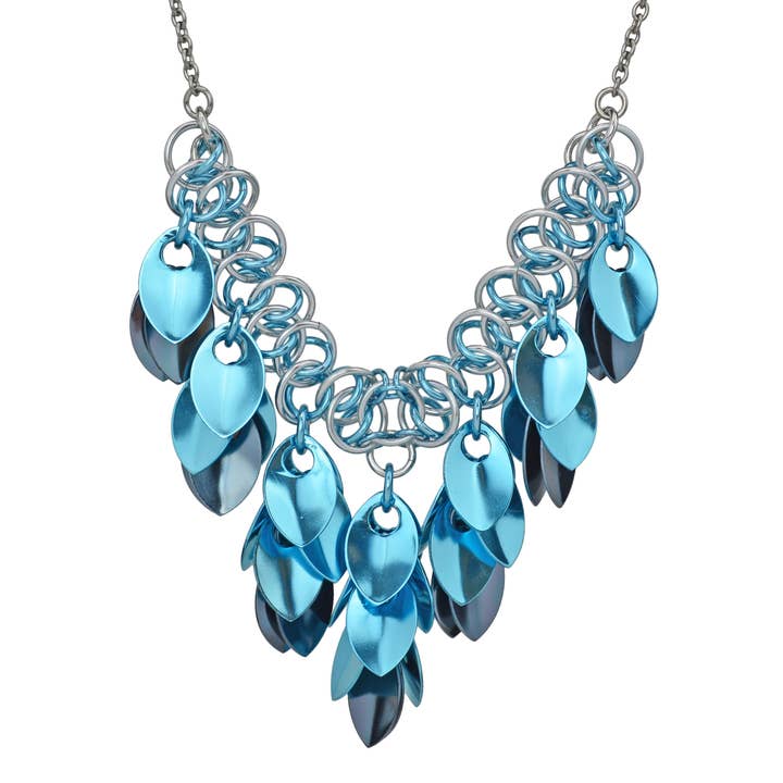 Bohemian Leaves Necklace - Mystic Ice (Sky Blue & Grey) for wholesale by Rebeca Mojica Jewelry
