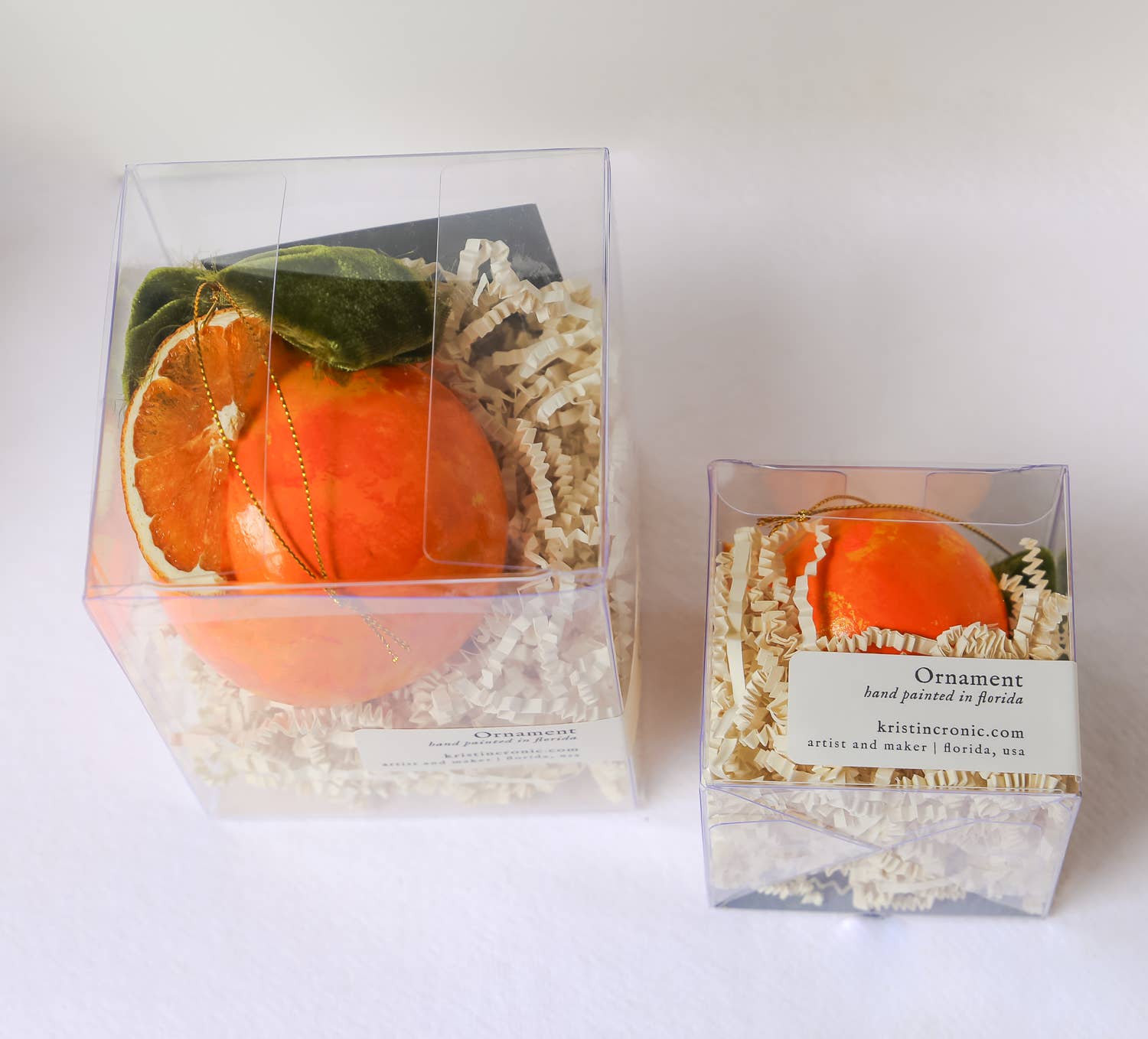 Kristin Cronic Studio - Wholesale Ornament - Orange Moss and Peel Painted Ornament | Hand painted3