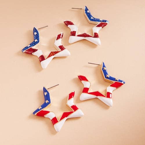 Designature New York - Wholesale Hoop Earrings - Star Enamel American Flag Post Pin Hoop Earrings4