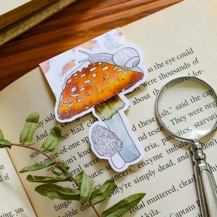 Mushroom and Snail- Magnetic Bookmark Die Cut for wholesale by Flying Fawn Studio