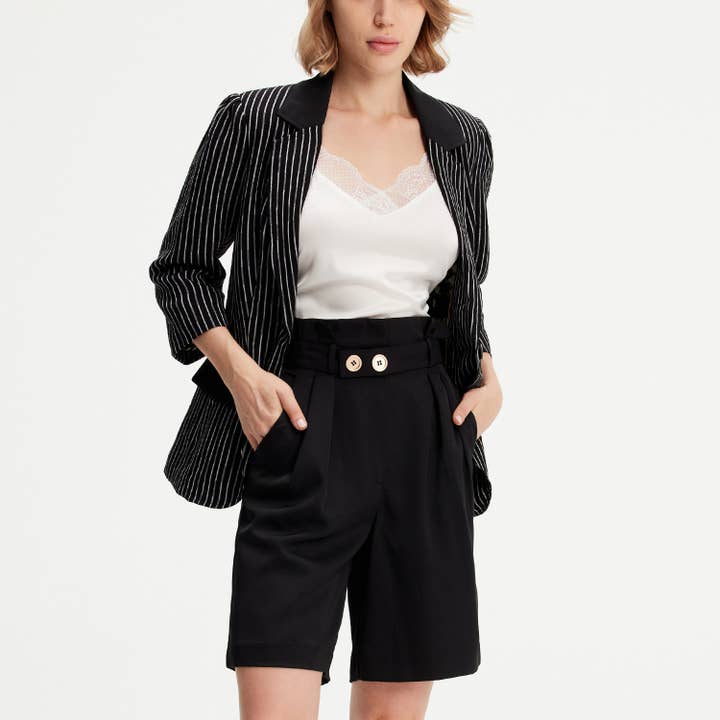 High waisted pleated Bermuda shorts for wholesale by Smart and Joy