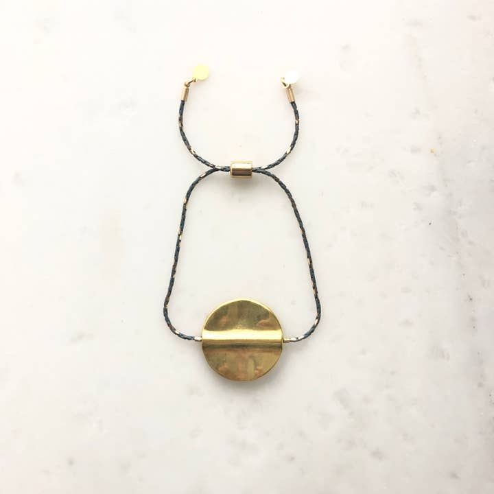 Gold Plated Large Disc Adjustable Bracelet in Grey for wholesale by Tidal Pool Brooklyn