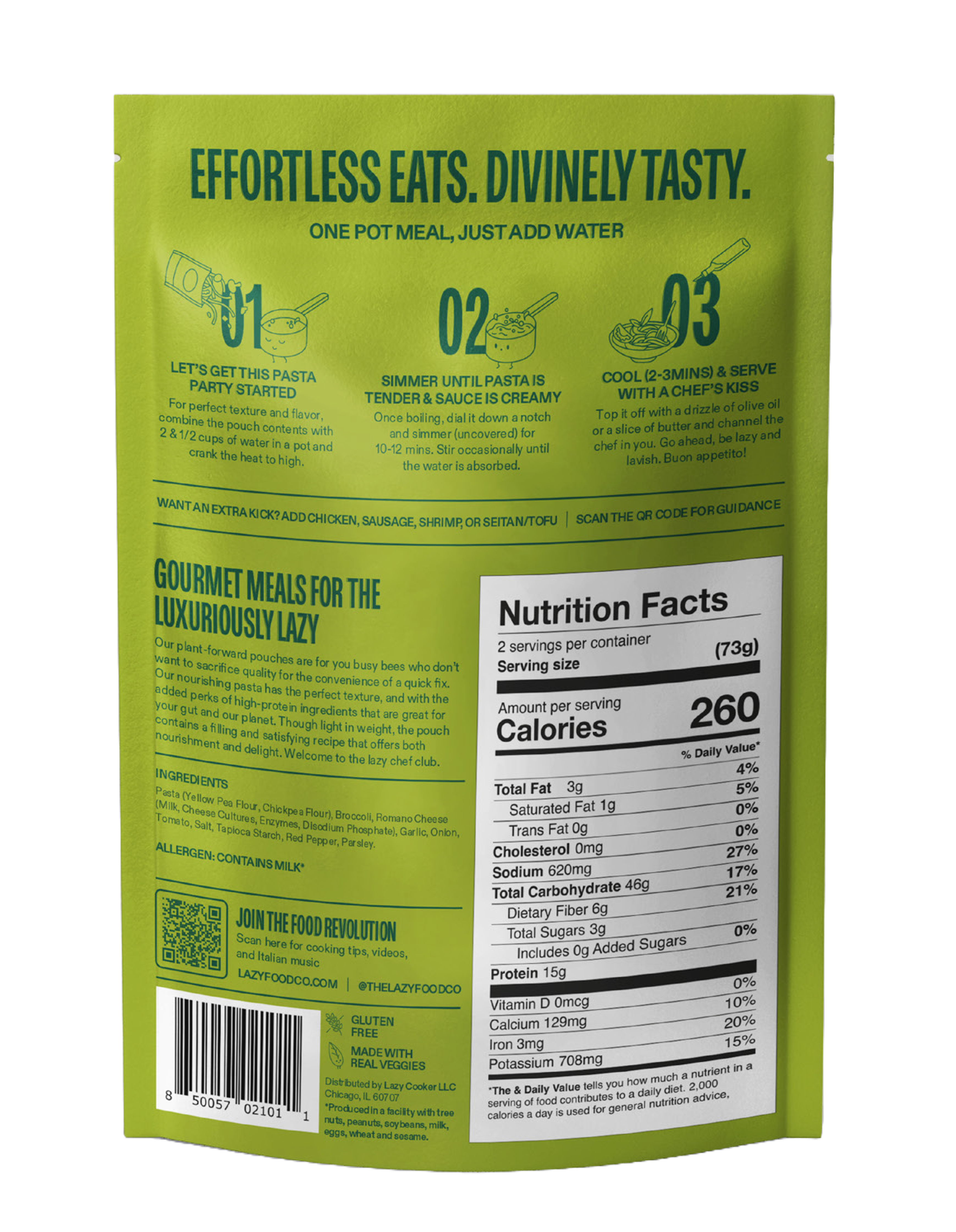 Lazy Food Co – Massa por atacado –  Jantar de Massa Proteica 30g | Brócolos, Alho & Óleo 1